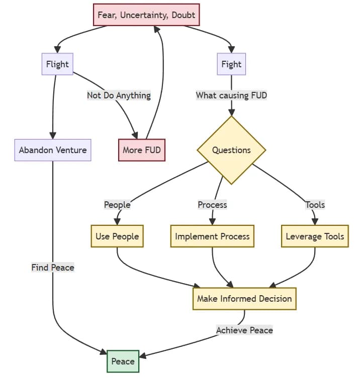 Diagram: Fear, Uncertainty and Doubt transformed into Confidence, Clarity and Success