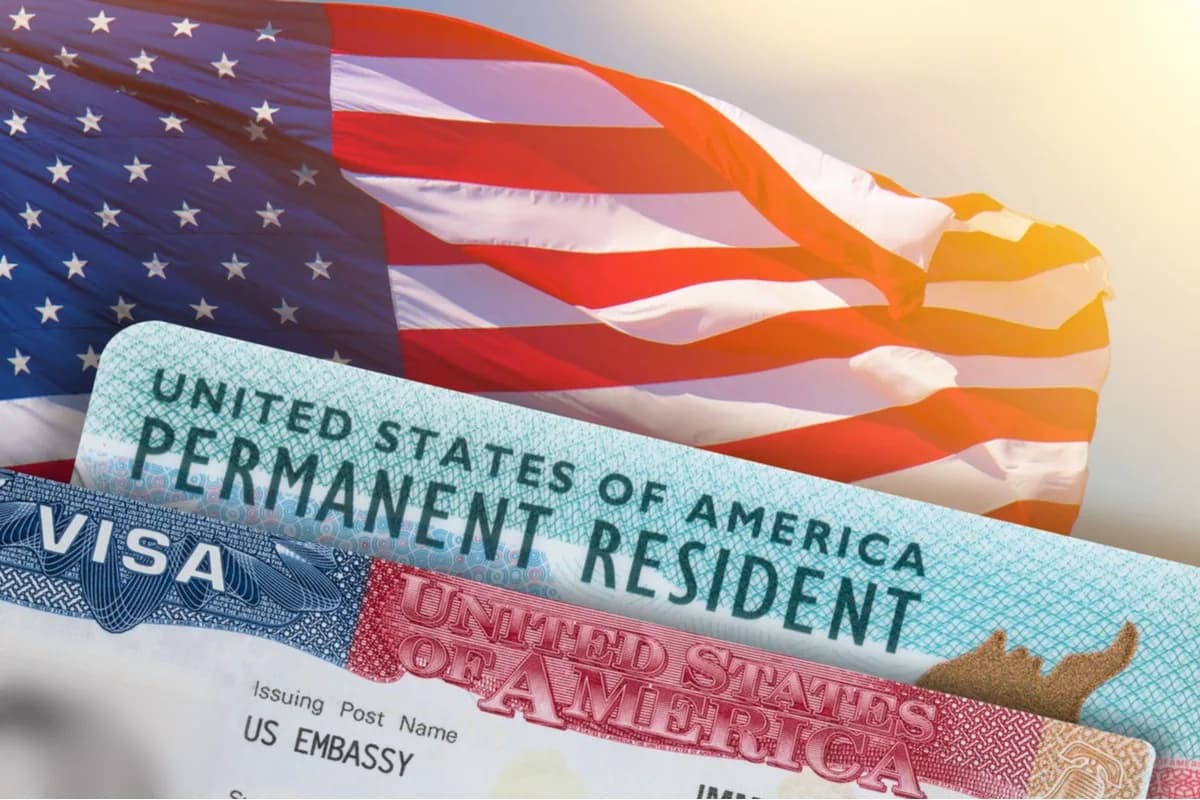 United States visa and passport on an American flag